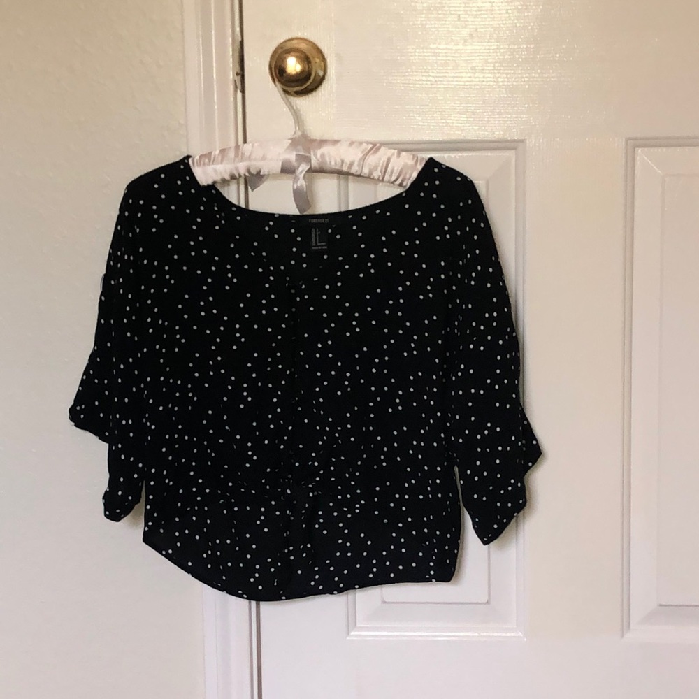 Forever 21 Black and White Crop-Top Button Up